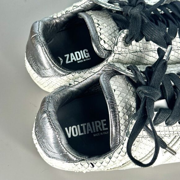 ZADIG & VOLTAIRE Neo Keith Snakeskin Embossed Leather Sneakers White Size 37 - Picture 12 of 16